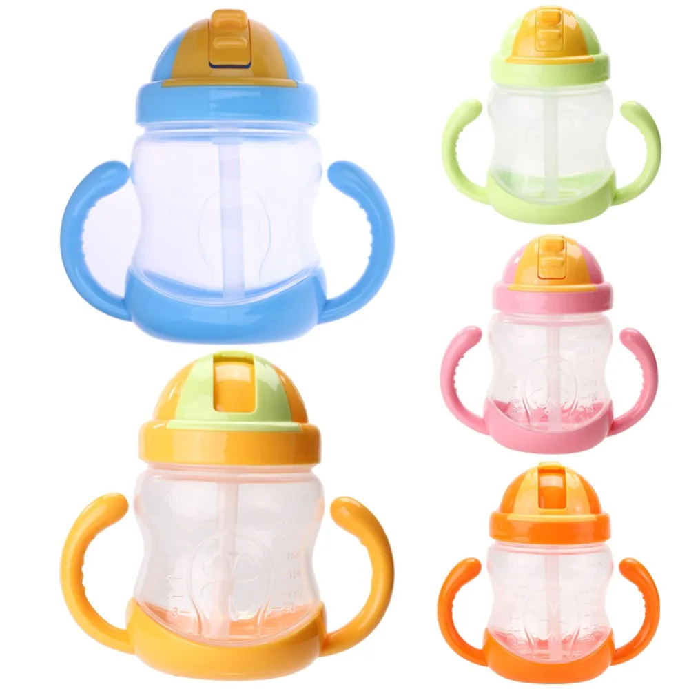

280ml Cute Baby Cup Kids Children Learn Feeding Drinking Water Straw Handle Bottle Feeding Bottle Baby Feeding Cup