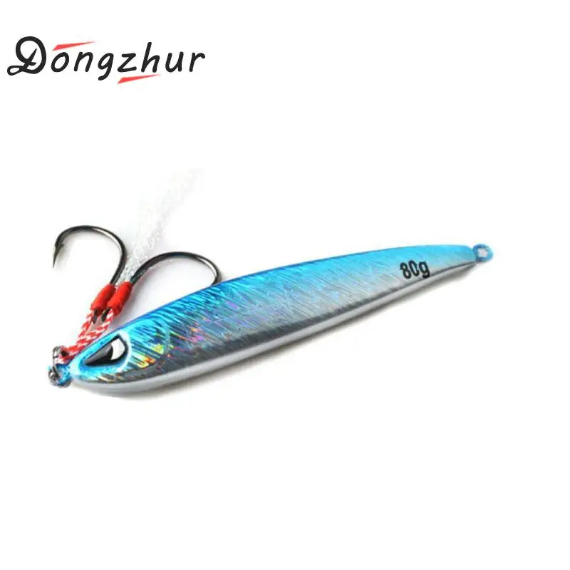 

Dongzhur Metal Jigging Fishing Lure 60g 80g Jig Hard Bait Sinking Spoon Double Fishing Hooks Saltwater Boat Fishing Dropship