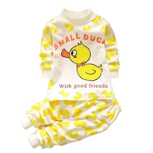 new Children Kids Cartoon Animal Print Long Sleeve Cotton Worsted O-neck Shirt + Pants 2 Piece Set Suits Boys Girls Sleep Set