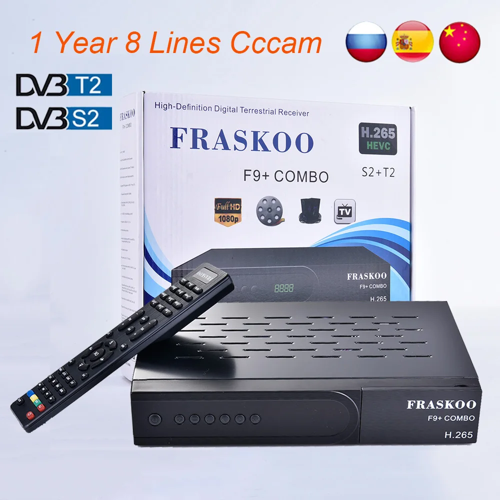 

FRASKOO F9 plus 1 Year Europe 8 Clines Server HD Digital Satellite Receiver DVB-S2/T2 HD Full 1080P+USB WIFI Upgrade Decoder