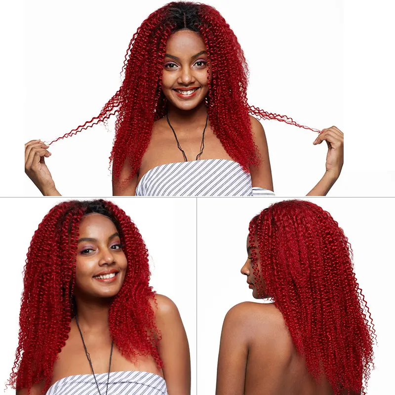 1b red kinky curly bundles with closure