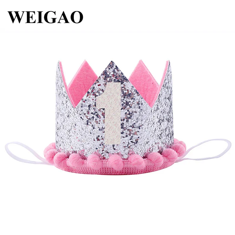 WEIGAO, 1 шт., блестящие колпаки, корона, повязка на голову, корона для принца и принцессы, головной убор для душа, для детей, для первого дня рождения, украшения, принадлежности - Цвет: silver