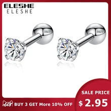 ELESHE CZ AAA Zircon Crystal Round Small Stud Earrings Wedding 925 Sterling Silver Earring for Women Girls Fashion Jewelry Gift