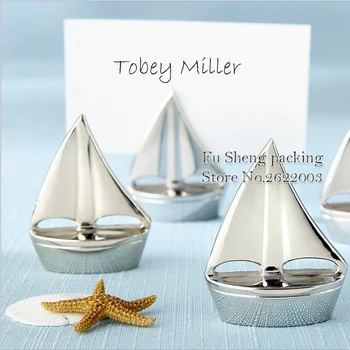 

100pcs Sail Boat Silver Beach Theme Place Card Holders Wedding picture name frame wedding supplies table number cards clips
