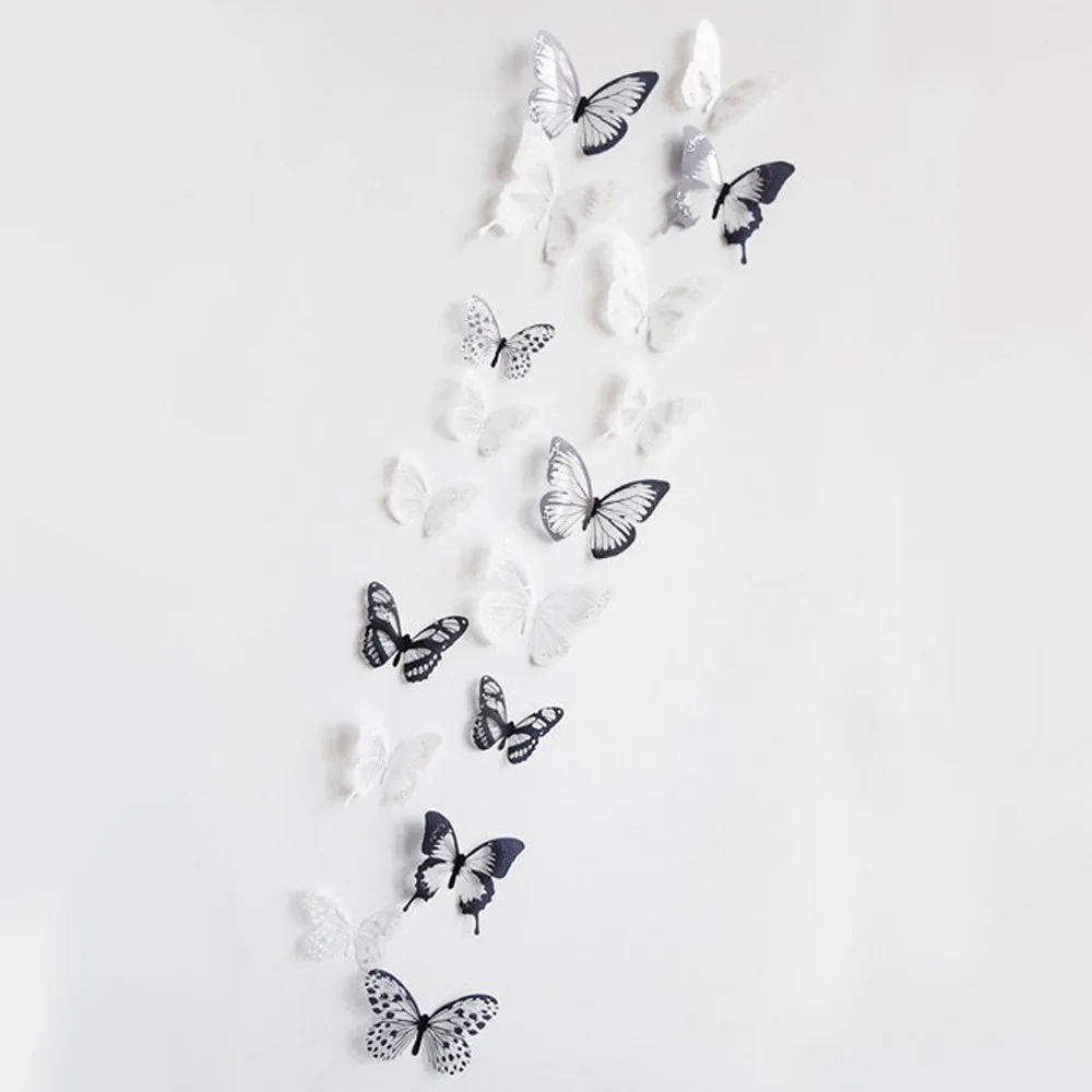 36 шт. ПВХ 3d diy бабочка черно-белая дизайнерская Наклейка на стену наклейки на стену с двойным пером домашний декор