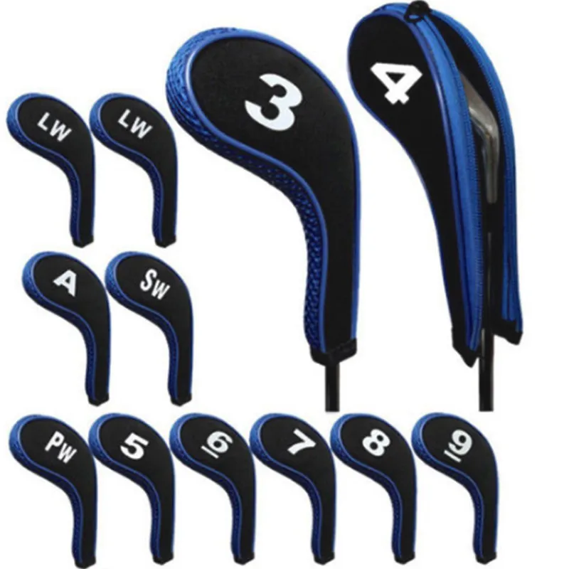 Новое поступление 12 шт./компл. гольф-клуба железные клюшки головных уборов защиты комплект с принтом в виде цифр, с замком-молнией, длинные шеи неопрена 3 цвета - Цвет: Blue