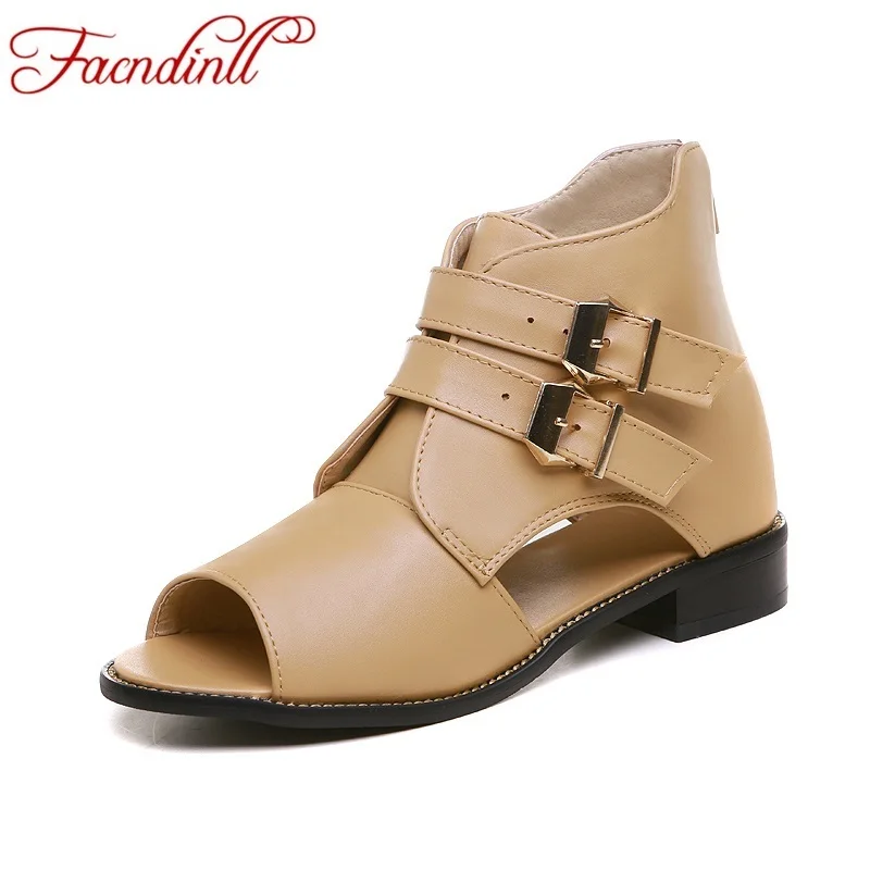 

Thick mid heel PU leather fashion sexy cut-outs buckle casual shoes summer women fashion sandals ankle summer boots plus size