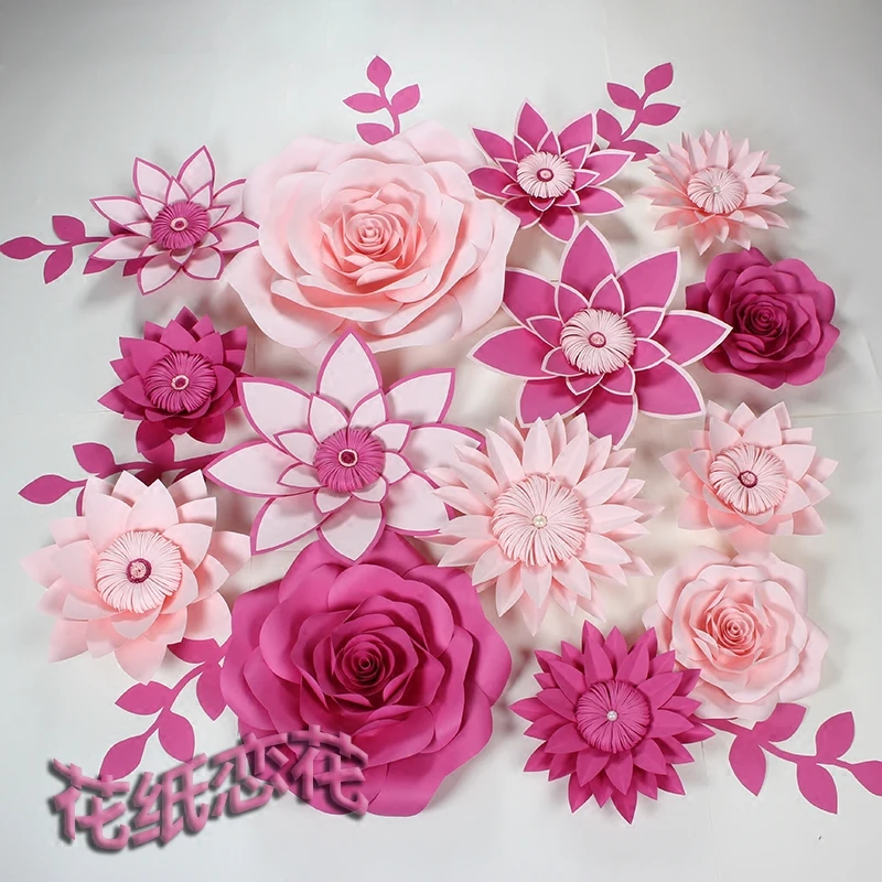 Pink with fuchsia Artificial Cardboard Paper Rose flower wall Event