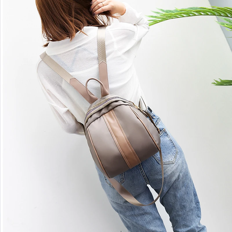 

Ladies Casual Small Backpack Nylon Zipper Long Shoulder Strap Women Bag Student Shopping Out Mobile Phone Cosmetic Girl Bag