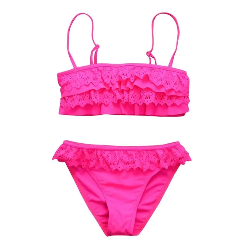 Hot Pink 7T Модная детская одежда для купания, falbala, одежда для купания для девочек, бикини для малышей, infantil, Купальник бикини для девушки, летний купальный костюм - Цвет: Hot Pink 7T