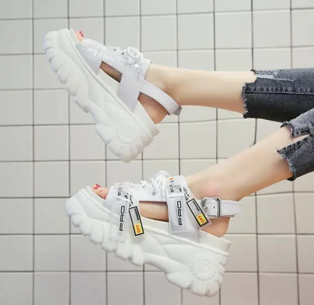 Women's platform Sandals Summer White Black Wedge High Heels Shoes Female Leather Casual Chunky Sandals Buckle Beach shoes Women's platform Sandals Summer White Black Wedge High Heels Shoes Female Leather Casual Chunky Sandals Buckle Beach shoes