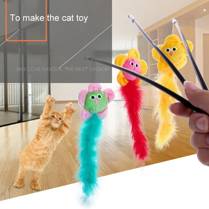 Cat Toys Feather Teaser Cute Funny Colorful Pet Toys for Cats