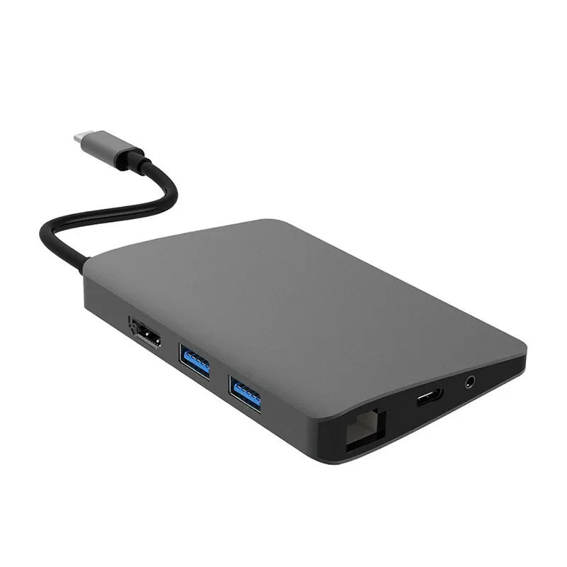 

USB C Hub With RJ45Ethernet HDMI Type C PD USB 3.0 Card Reader Audio 3.5mm Dock Adapter Laptop Accessories For Macbook Pro