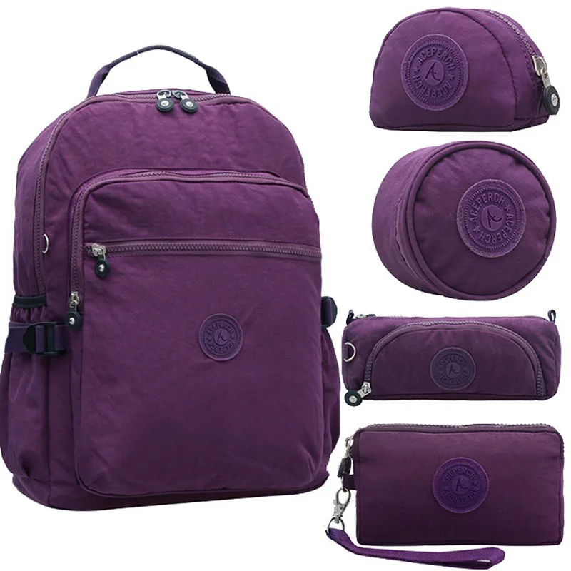 5 pieces Purple ACEPERCH Повседневный школьный рюкзак для подростков Mochila Escolar дорожные школьные сумки рюкзак для ноутбука с брелок "Обезьяна" - Цвет: 5 pieces Purple