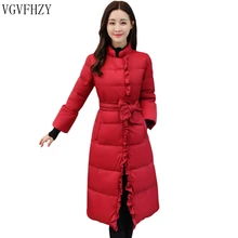 Женская пуховая парка, осенне-зимняя куртка, женские пуховые пальто, женская верхняя одежда, Длинная женская одежда, белый утиный пух, красный, LY1119
