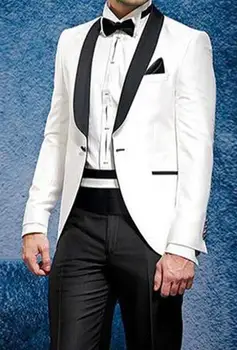 

White Shawl Lapel Custom Made Men's Casual Suits With Pants Groom Wedding Party Tuxedo Suit Prom Man Suits Tuxedo Suits Blazer