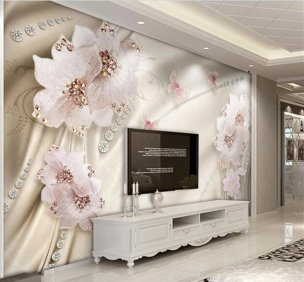 Beibehang personalizado foto papel de parede grande fresco 3d flores luxo 3d jóias tv fundo da parede 3d 36 HTB1d adh6ihSKJjy0Flq6ydEXXab