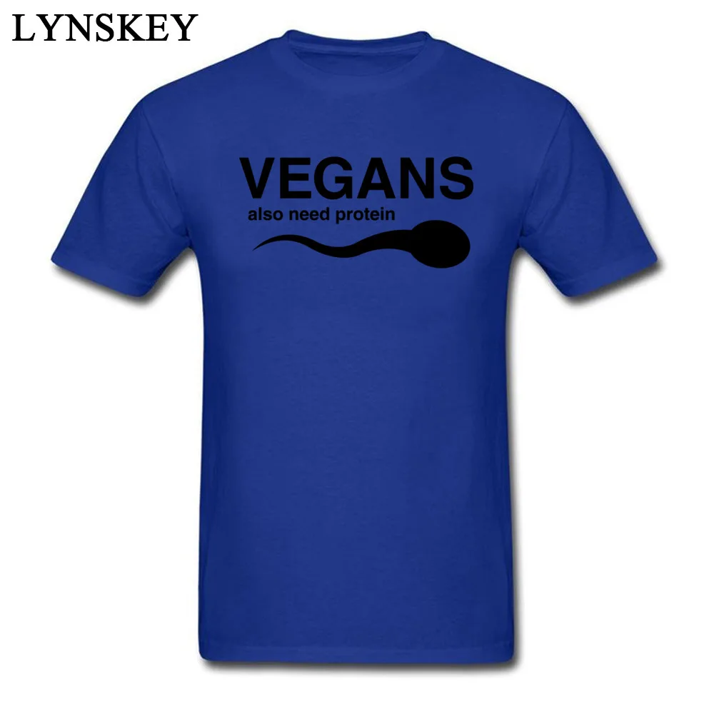 Design T Shirts Company Round Neck Vegans Also Need Protein 100% Cotton Adult Tops Shirt Design Short Sleeve Tee-Shirts Vegans Also Need Protein blue