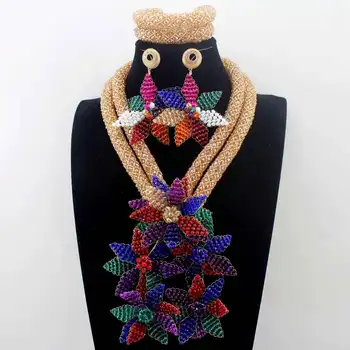 

Luxury Flowers Pendant Necklace Colorful Crystal African Women Wedding Party Indian Beads Gift Lace Jewelry Free Shipiing W13673