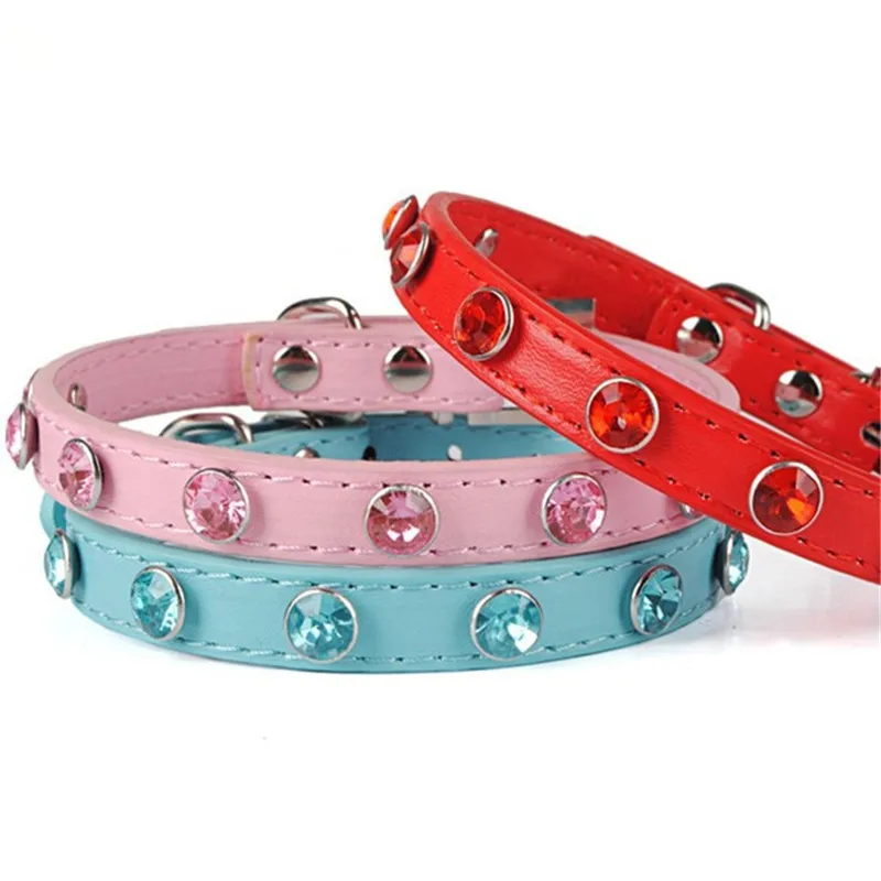 

Fashion Style Pu Leather Dog Collar Simple Cute Gem Decoration Necklace or Small Dog Pet Collar Pets Accessories Pet Supplies