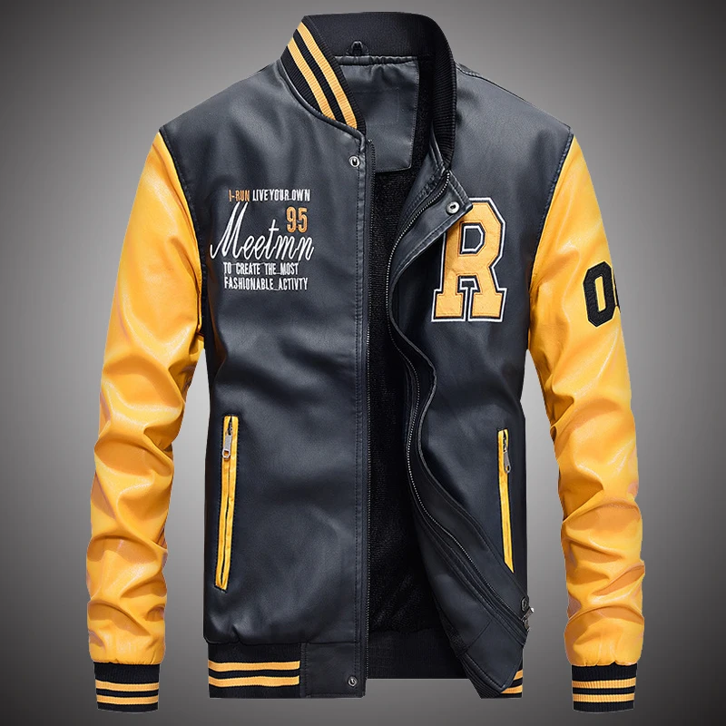 

Color Block Patchwork Spring Autumn PU Leather Jacket Men 2019 Fashion Slim Thick Coat for Male Plus Size 4XL Jacket D2923