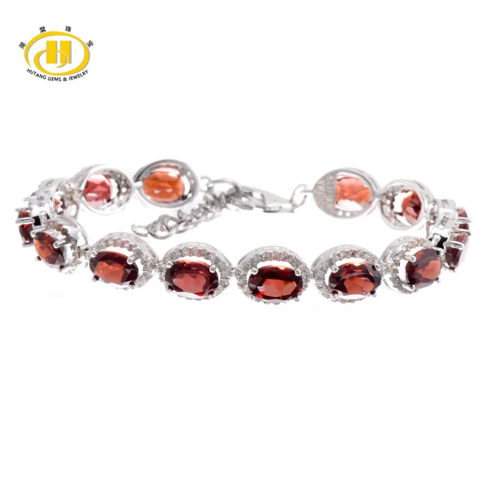 

Hutang Stone Jewelry 13.63CT Natural Red Garnet Gemstone Solid 925 Sterling Silver Bracelet for women Fine Fashion Jewelry 7.25