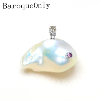 

BaroqueOnly Bizarre Fish AAAA Zircon Pendant Multi-colors Irregular Baroque Pearl 15-20mm Real Pearl Fine Jewelry PIB