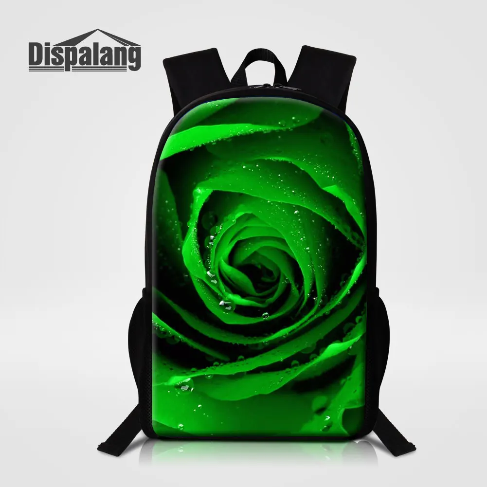 

Dispalang Fashionable Green Rose Print Backpack For Women Flower Pattern School Bags Back Pack For Elementary Students Sac A Dos