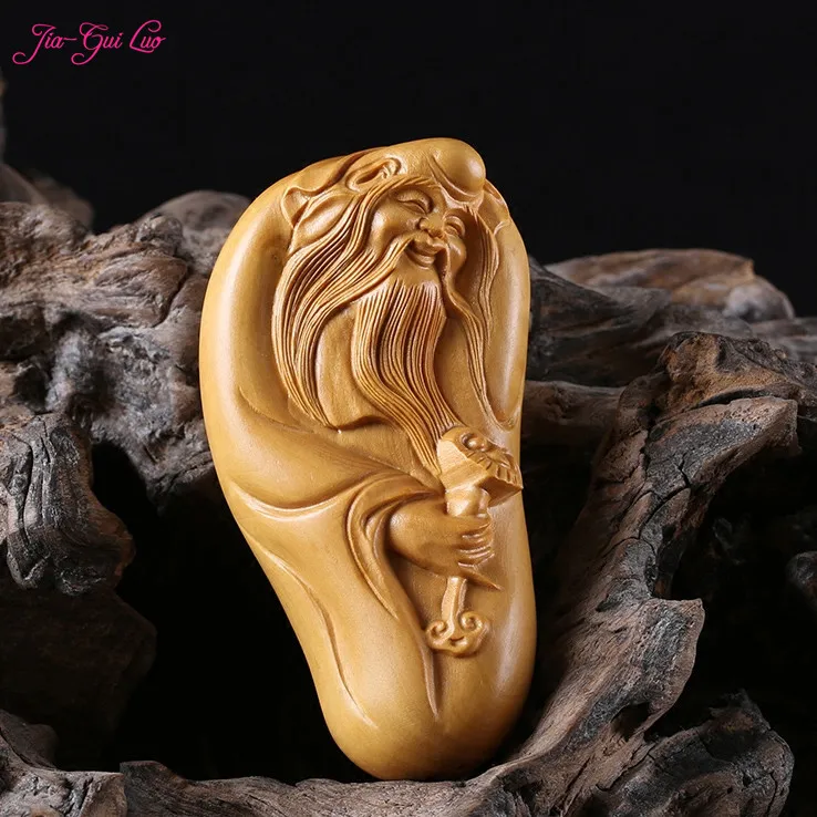 

JIA-GUI LUO Boxwood longevity elderly decorative small sculpture model wooden craft gift home decoration pendant gift A038