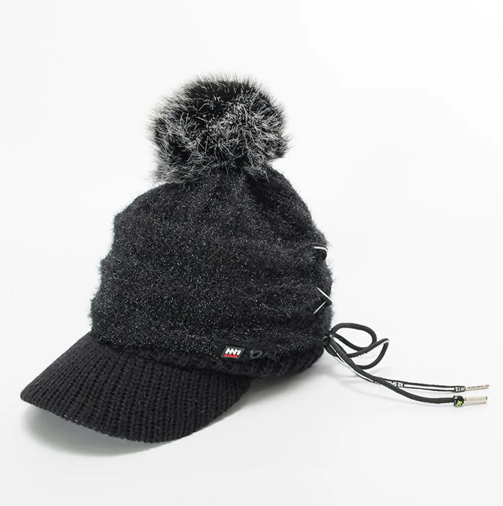 Новая Мужская Женская Зимняя кепка, твердый бандаж, защита для ушей, броская шапка с бубоном шапка вязаная шапка с помпоном Харадзюку - Цвет: Черный