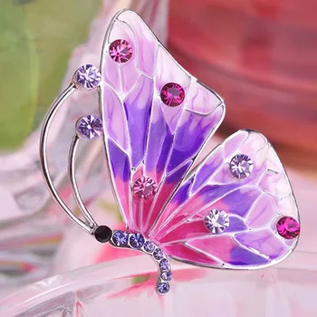 

Purple Pink Color Enamel Butterfly Brooches For Women Party Gifts Fashion rhinestone Broches Pins Hats Accessories Scarf Pins