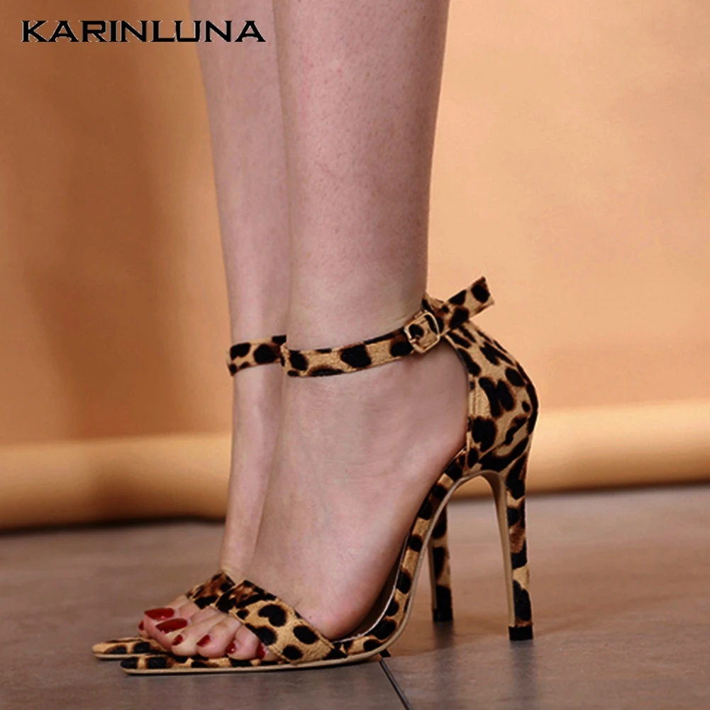 

brand design sexy flock leopard thin high heels Women Shoes sandals woman lady Summer Party ankle-strap Shoes Woman