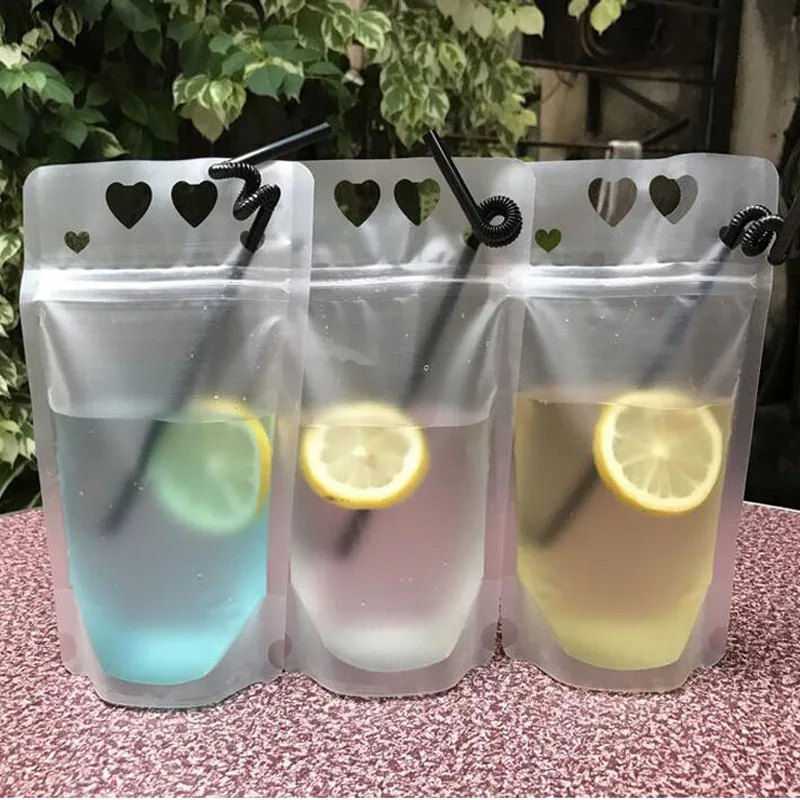 

450ml Transparent Self-sealed Plastic Heart Beverage Bag DIY Drink Container Drinking Bag Fruit Juice Food Storage 500pcs ZA5672