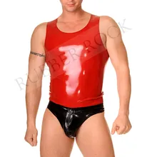 Латексный резиновый жилет сексуальный латексный красный костюм на бретелях Мужской Топ