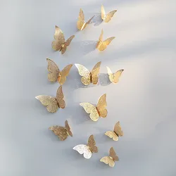 Set of 12 Elegant 3D Butterfly Wall Stickers for Home Decoration and Garden Decor (Gold B)