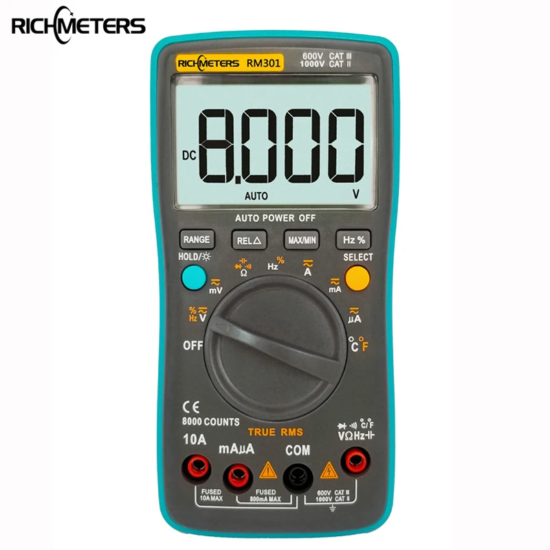 RICHMETERS-RM301-Digitale-Multimeter-8000-telt-True-RMS-Back-light-AC-DC-Voltage-Ammeter-Huidige-Ohm