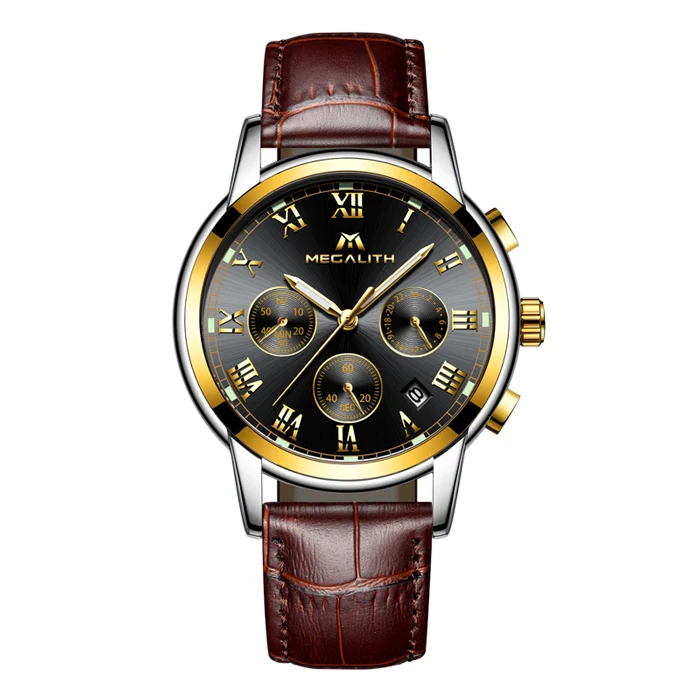 MEGALITH часы для мужчин модные повседневные кварцевые часы для мужчин ремешок из натуральной кожи Бизнес водонепроницаемые часы для мужчин Relogio Masculino - Цвет: brown black leather