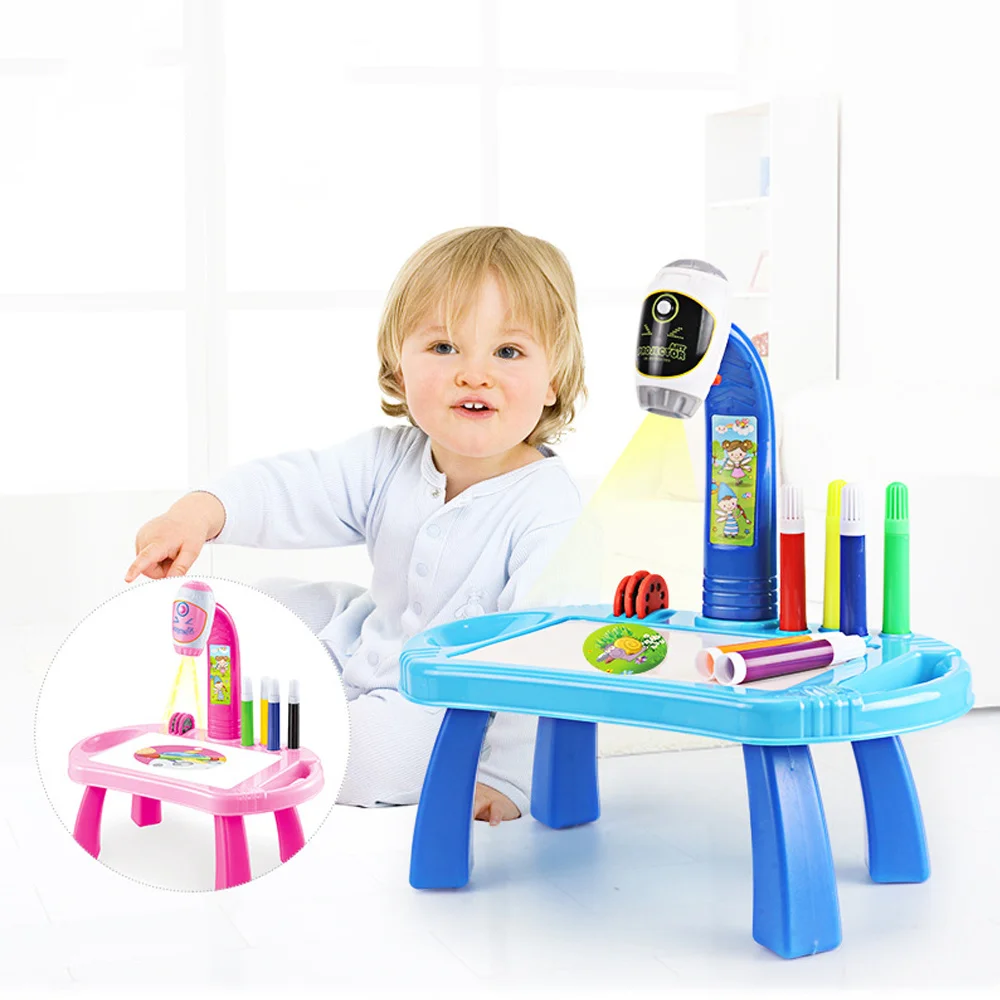 Обучающий стол с умным проектором, обучающий стол, игрушка, светильник, Детский развивающий стол для рисования, подарок для девочек