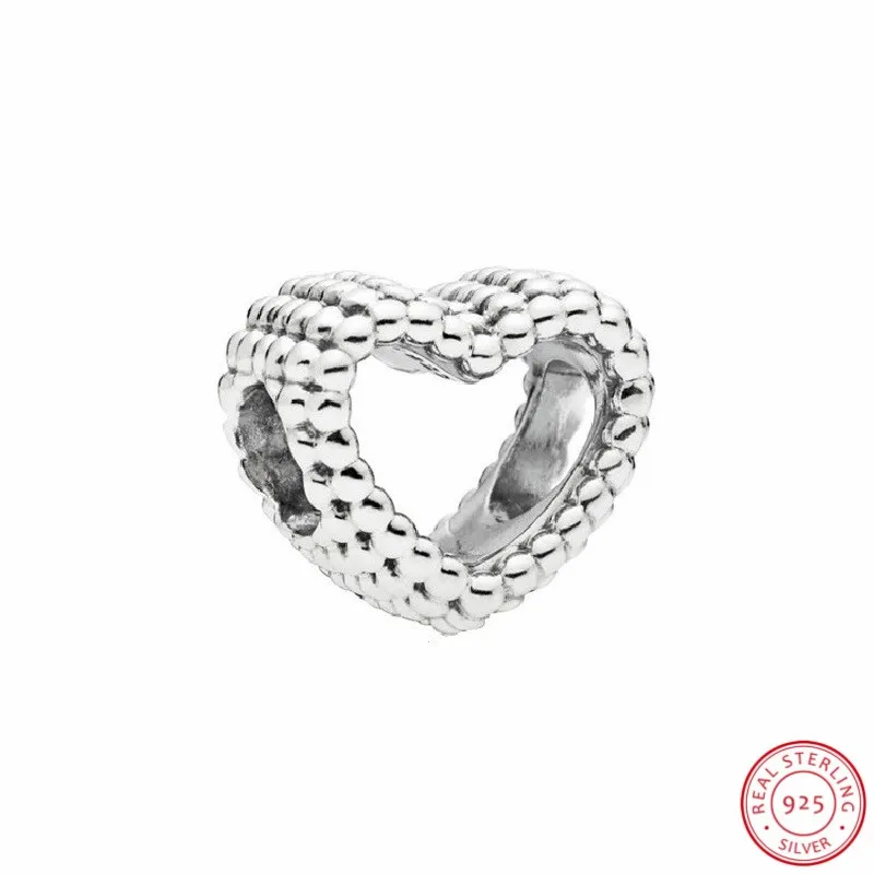 

Silver 925 Elegant Texture Beaded Heart Charm Fit Pandora Charm Bracelets DIY Jewelry Making for Women FL874