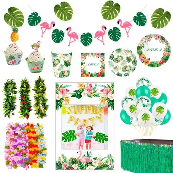 

FENGRISE Hawaiian Party Decorations Hawaii Flamingo Party Palm Leaf Balloons Decor Summer Tropical Party Luau Aloha Table Skirt