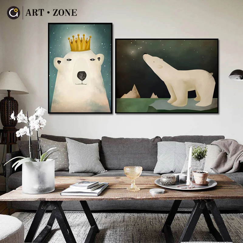 

ART ZONE Modern Cartoon Bear Animal Painting Children Bedroom Decor Art Wall Poster Starry Sky Bear Print Canvas Painting