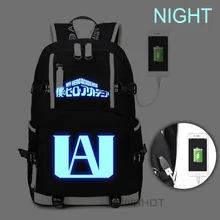 WISHOT Boku No My Hero Academy Светящийся рюкзак через плечо для путешествий, рюкзак для подростков с usb зарядным портом, сумки для ноутбуков