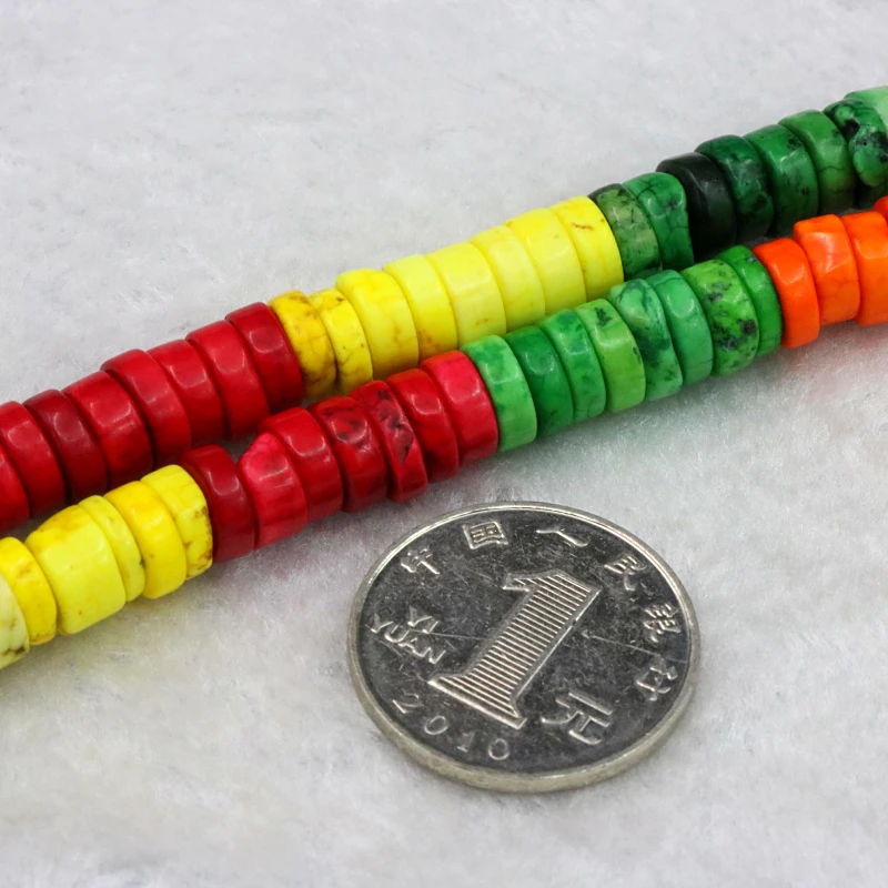 Oblate shape column multicolor Turkey Stone 3x4-8mm loose  beads 15