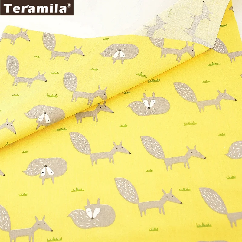 

Teramila Fabric 100% Cotton Tissue Cartoon Animals Design Twill Quilting Sewing Yellow Fat Quarter Material Bed Sheet Textile