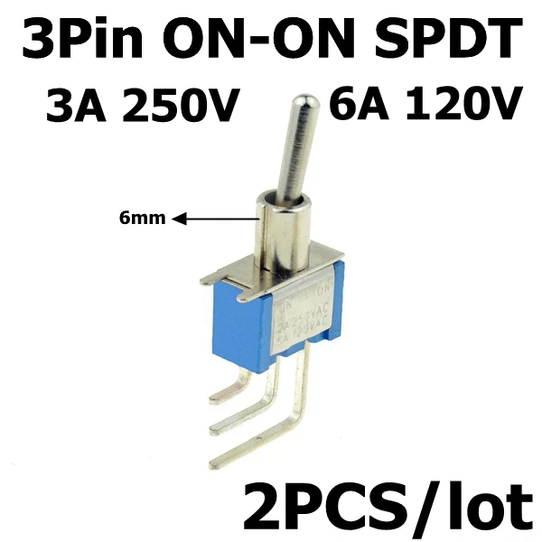 2 шт. Мини тумблер 3 положения 2 положения вкл. Выкл. Вкл. DPDT самоблокирующиеся тумблеры KNX 6A 125 В водонепроницаемая крышка - Цвет: 6mm Hole Blue 102C4