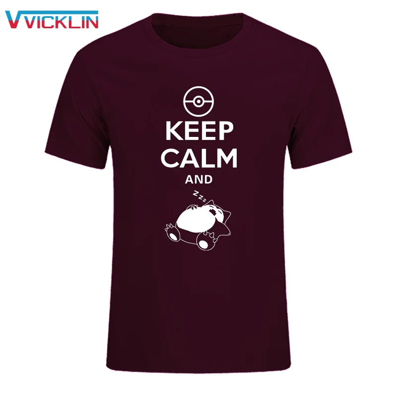 Новинка 2019 модная футболка с надписью Keep Calm And Carry On Snorlax Sleep Pokemon хлопковая