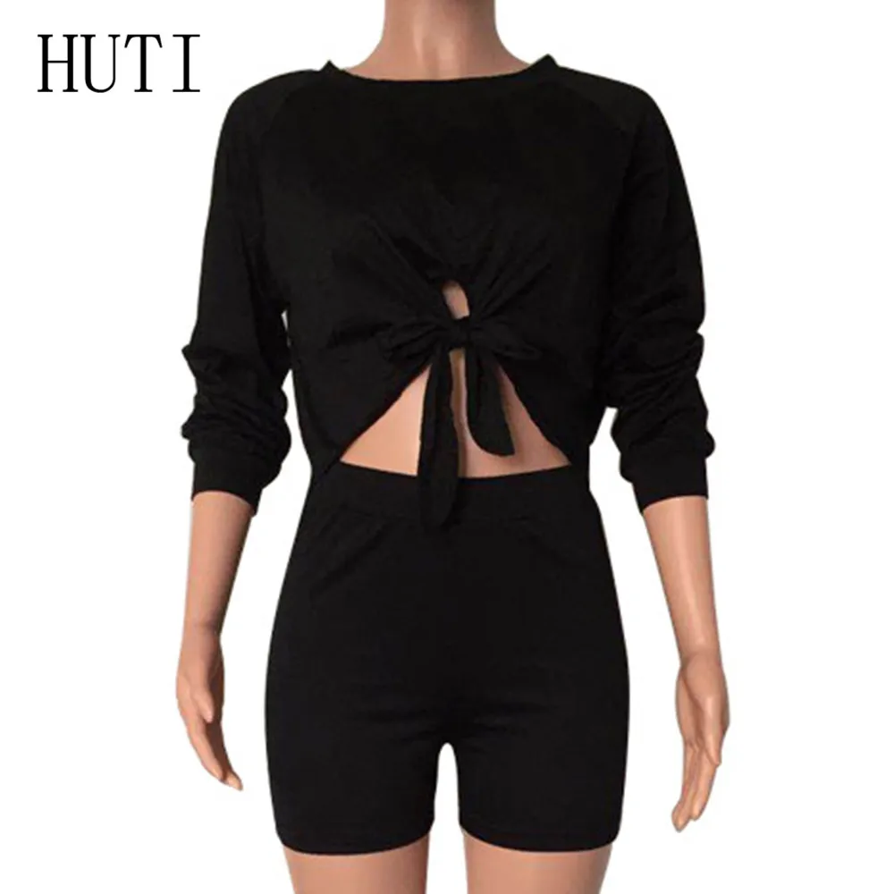 TIYE Two Pieces Sets Off Shoulder Short Sleeve Crop Top and Slim Pants Summer Hollow Out Casual Go Out Playsuits Plus Size XXL - Цвет: Черный
