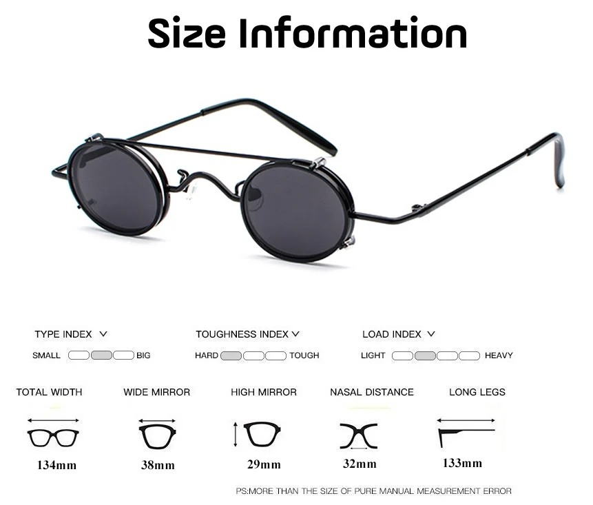 Small Round Steampunk Sunglasses Men Women Retro Metal Clip on Steam Punk Sun Glasses for Male Vintage Gothic Goggles