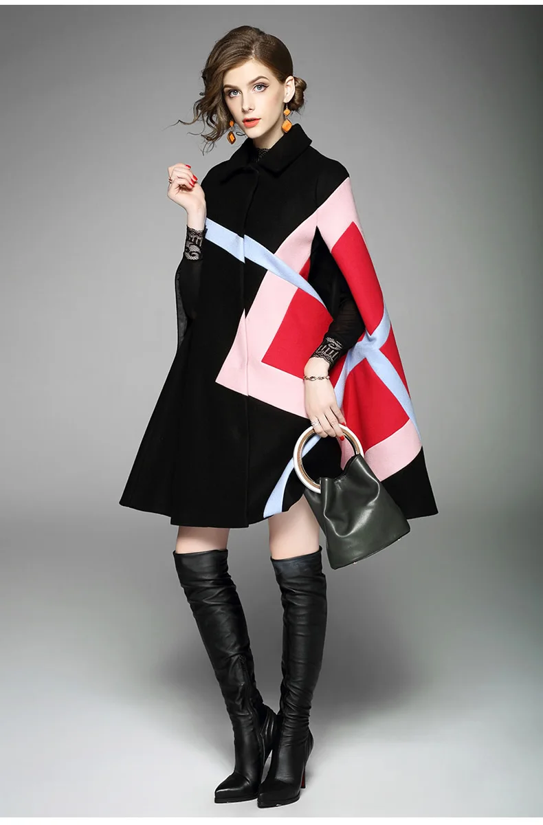 D'hiver Ponchos Survêtement Motif Manches Veste Noir Nouvelle De Laine Chauve Géométrique marine Chaud Mélanges 2018 Femmes souris Bleu Mode Cape Manteau wTc6BqI6