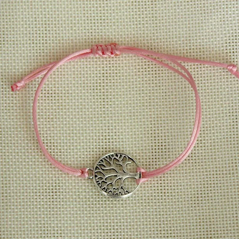 SWEBLE серебряный цвет Дерево жизни браслеты с подвесками для женщин мужчин детей простой красный плетеный браслет Пара DIY ювелирные изделия подарок - Окраска металла: Pink